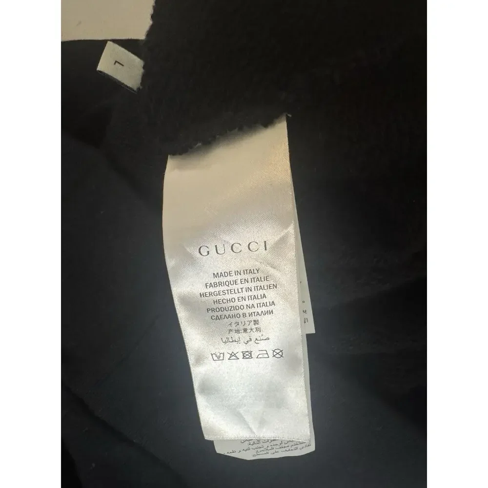 New With Tags Gucci Metallic Logo Print Pullover Black Hoodie Size L $1280.00